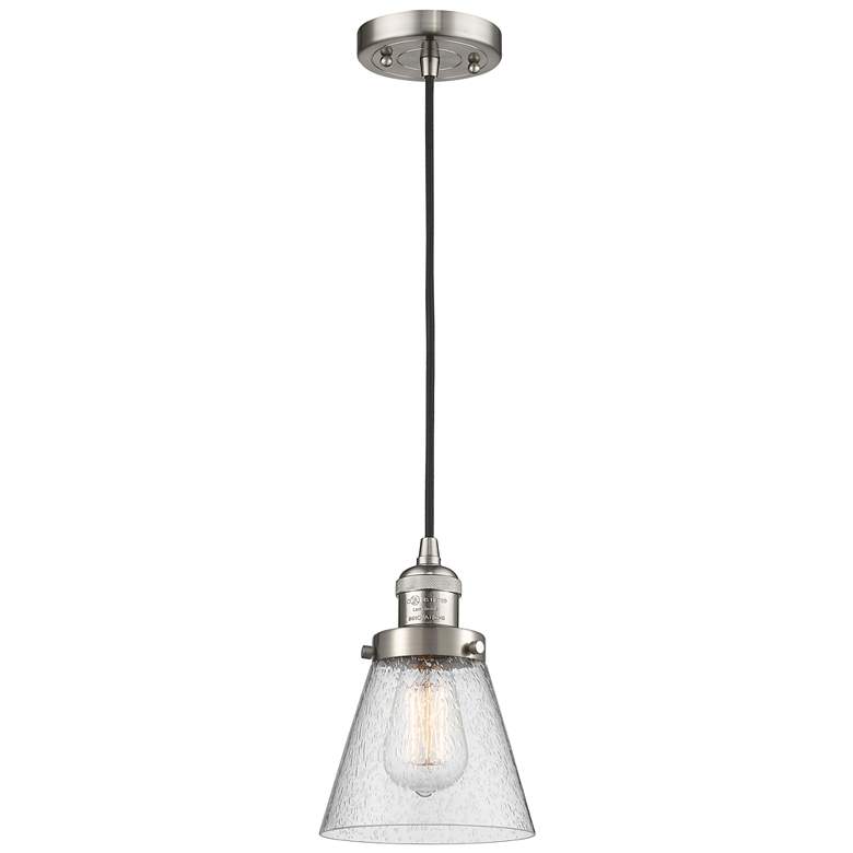 Image 1 Franklin Cone 6" Brushed Nickel Corded Mini Pendant w/ Seedy Shade