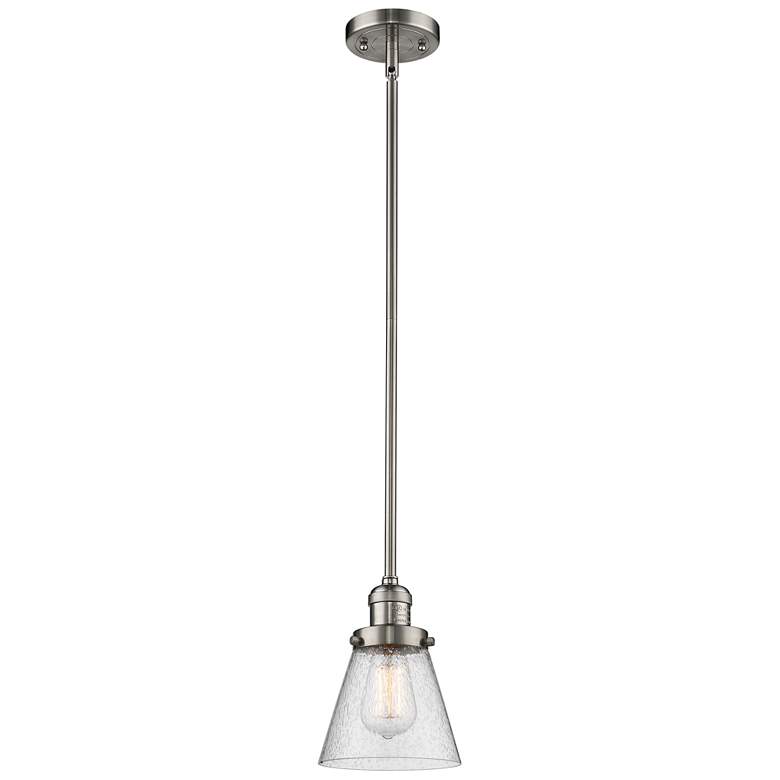 Image 1 Franklin Cone 6" Brushed Nickel Stemmed Mini Pendant w/ Seedy Shade