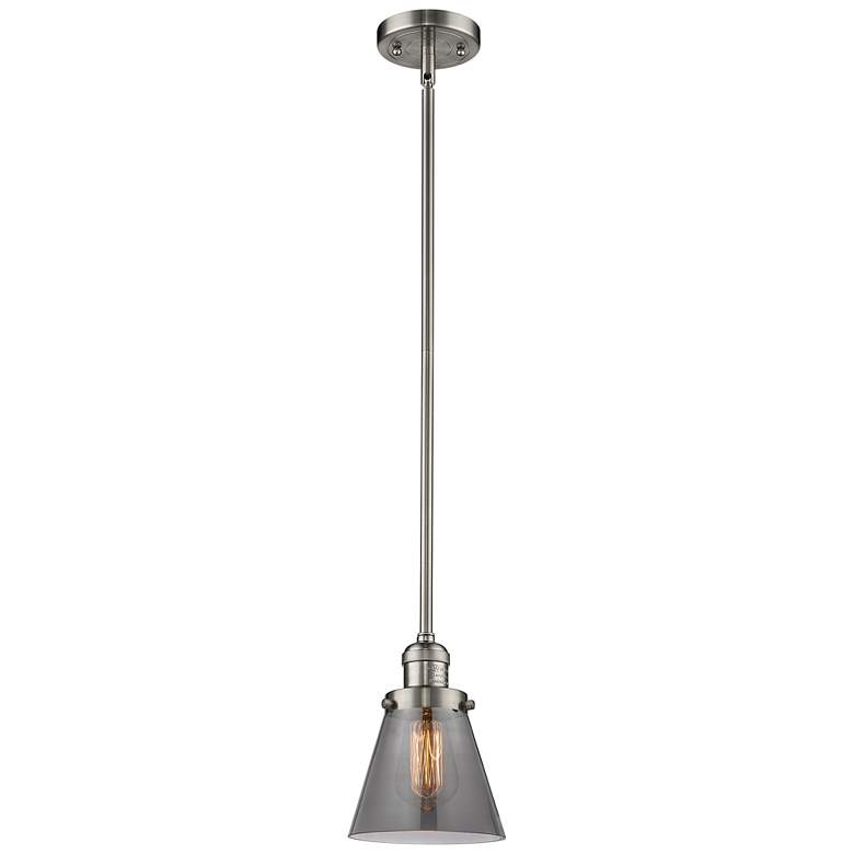 Image 1 Franklin Cone 6" Brushed Nickel Stemmed Mini Pendant w/ Smoke Shade