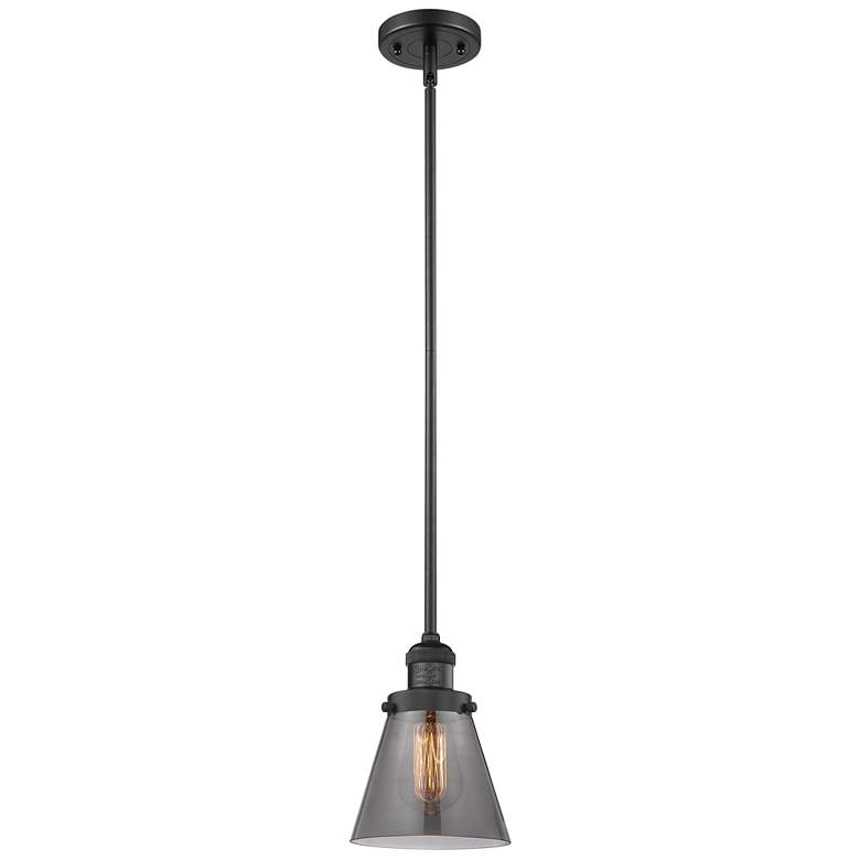 Image 1 Franklin Cone 6" Matte Black Stemmed Mini Pendant w/ Smoke Shade