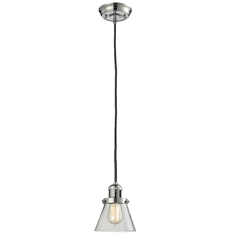 Image 1 Franklin Cone 6" Polished Nickel Corded Mini Pendant w/ Clear Shade