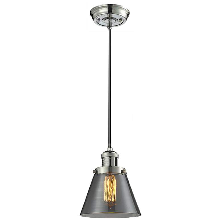 Image 1 Franklin Cone 6" Polished Nickel Corded Mini Pendant w/ Smoke Shade