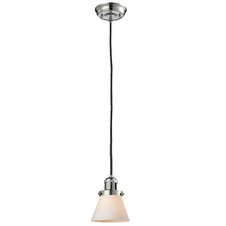 Image 1 Franklin Cone 6" Polished Nickel Corded Mini Pendant w/ White Shade