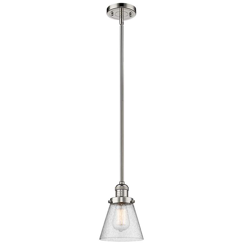 Image 1 Franklin Cone 6" Polished Nickel Stemmed Mini Pendant w/ Seedy Shade