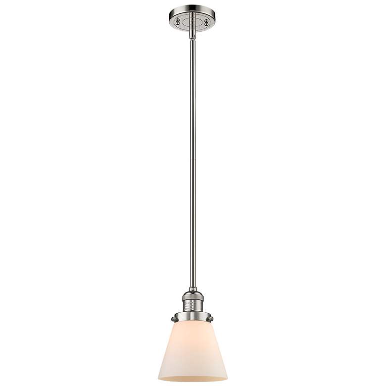 Image 1 Franklin Cone 6" Polished Nickel Stemmed Mini Pendant w/ White Shade