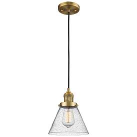 Image1 of Franklin Cone 8" Brushed Brass Corded Mini Pendant w/ Seedy Shade