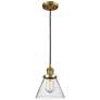 Franklin Cone 8" Brushed Brass Corded Mini Pendant w/ Seedy Shade