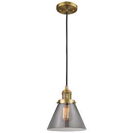 Image1 of Franklin Cone 8" Brushed Brass Corded Mini Pendant w/ Smoke Shade