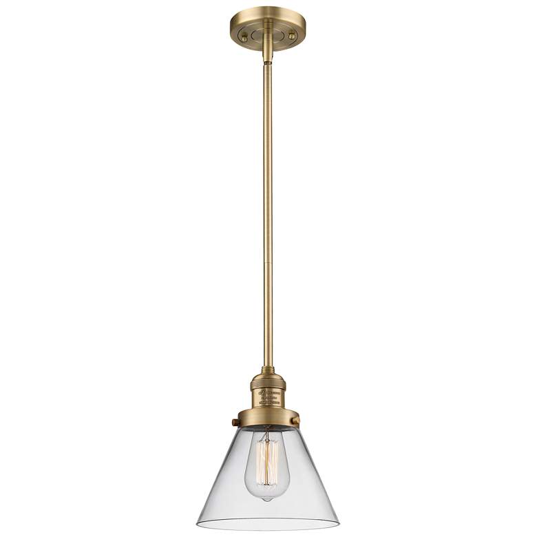 Image 1 Franklin Cone 8" Brushed Brass Stemmed Mini Pendant w/ Clear Shade