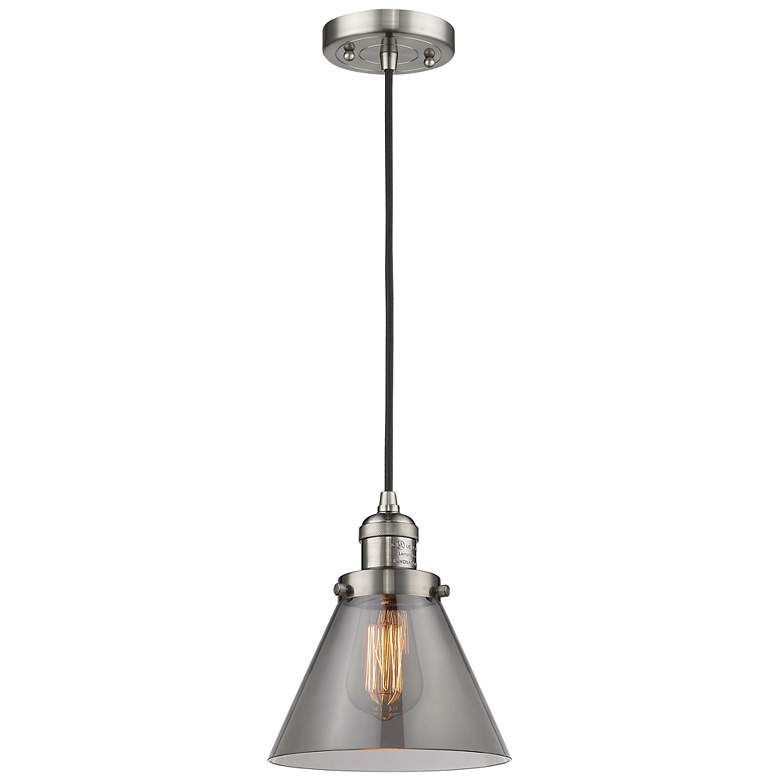 Image 1 Franklin Cone 8" Brushed Nickel Corded Mini Pendant w/ Smoke Shade