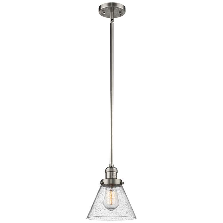 Image 1 Franklin Cone 8" Brushed Nickel Stemmed Mini Pendant w/ Seedy Shade