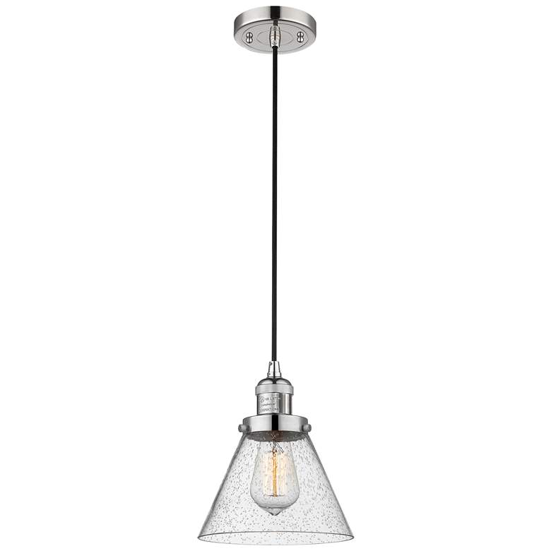 Image 1 Franklin Cone 8" Polished Nickel Corded Mini Pendant w/ Seedy Shade