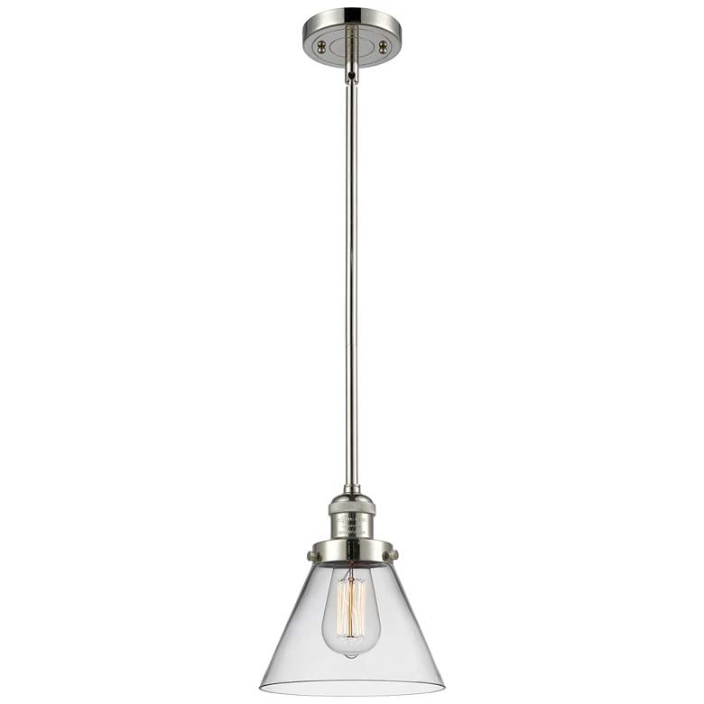 Image 1 Franklin Cone 8" Polished Nickel Stemmed Mini Pendant w/ Clear Shade