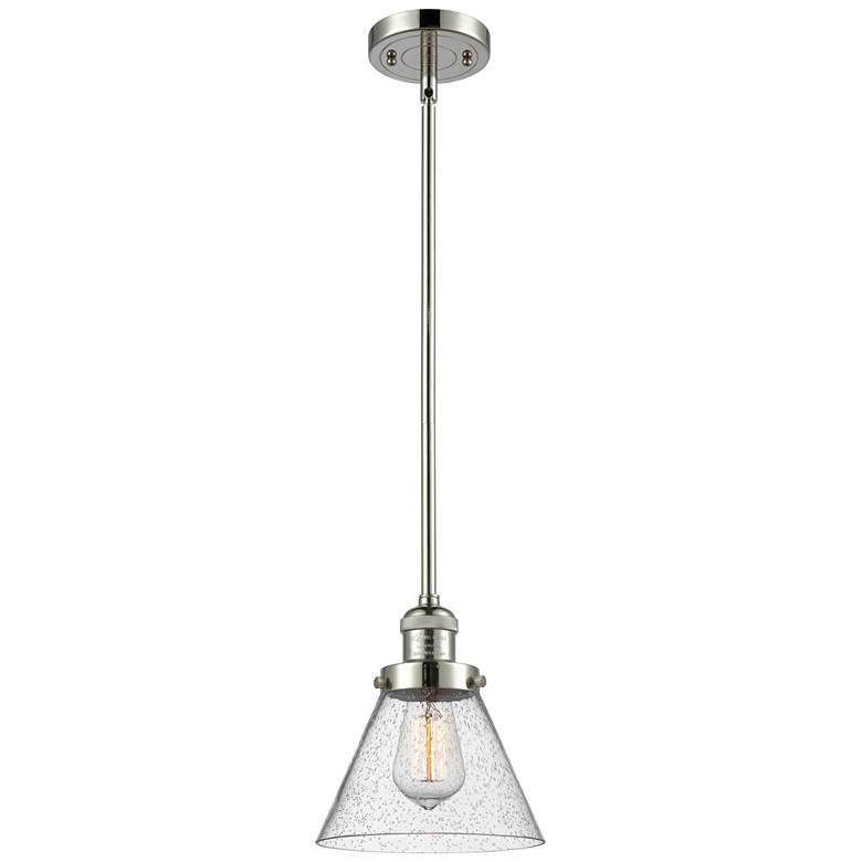 Image 1 Franklin Cone 8" Polished Nickel Stemmed Mini Pendant w/ Seedy Shade