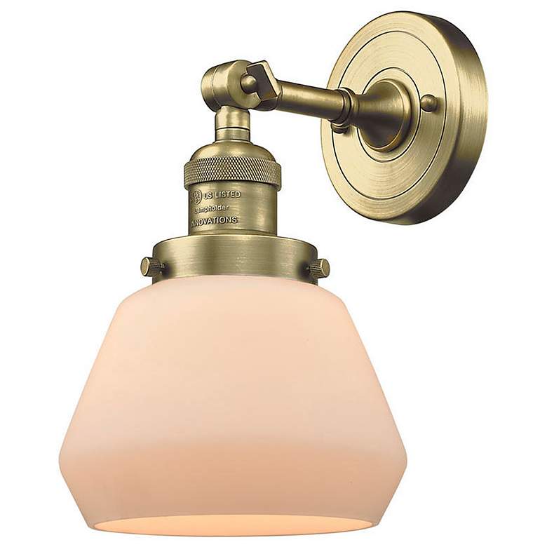 Image 1 Franklin Fulton 11" High Antique Brass Sconce w/ Matte White Shade