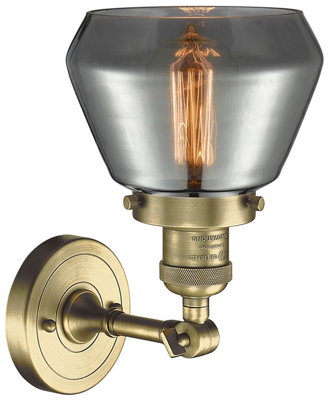 Image 2 Franklin Fulton 11" High Antique Brass Sconce w/ Plated Smoke Shade more views