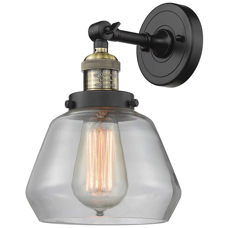 Image 1 Franklin Fulton 11" High Black Brass Sconce w/ Clear Shade