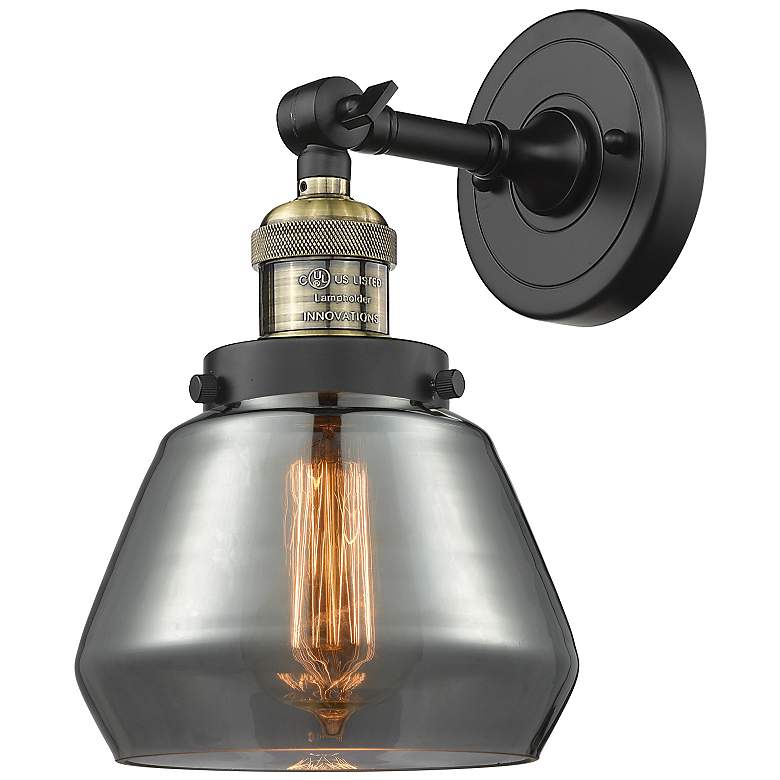 Image 1 Franklin Fulton 11" High Black Brass Sconce w/ Plated Smoke Shade