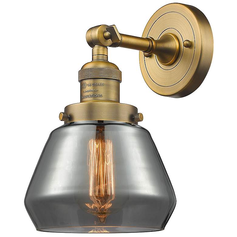 Image 1 Franklin Fulton 11" High Brushed Brass Sconce w/ Plated Smoke Shade