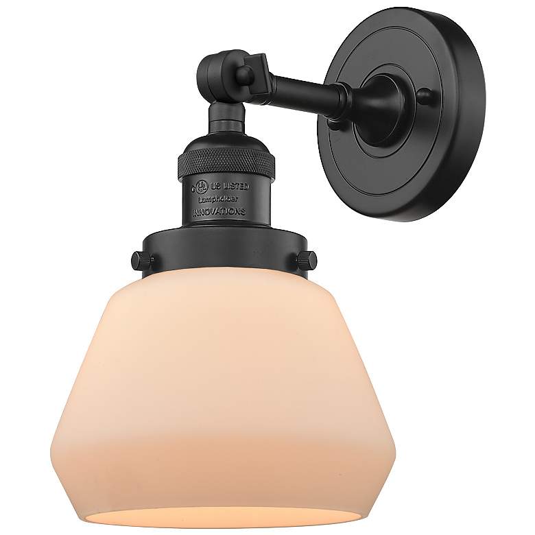 Image 1 Franklin Fulton 11" High Matte Black Sconce w/ Matte White Shade