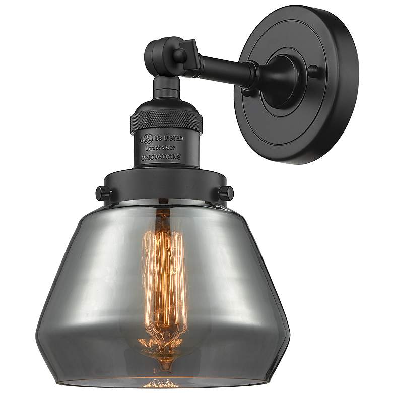 Image 1 Franklin Fulton 11" High Matte Black Sconce w/ Plated Smoke Shade