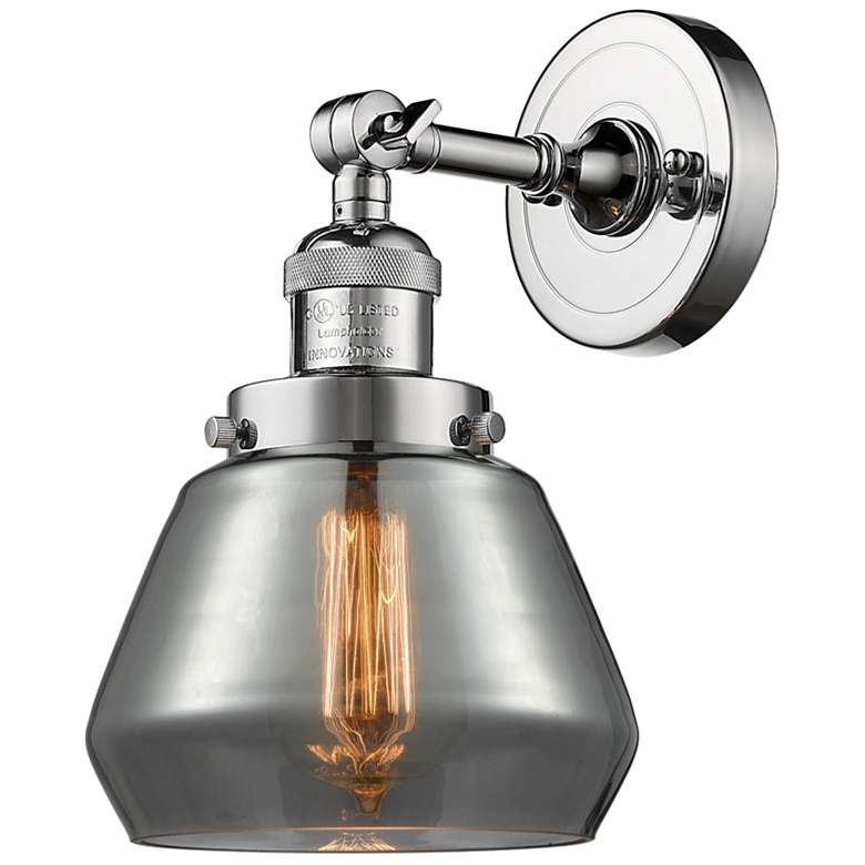 Image 1 Franklin Fulton 11" High Polished Chrome Sconce w/ Plated Smoke Shade