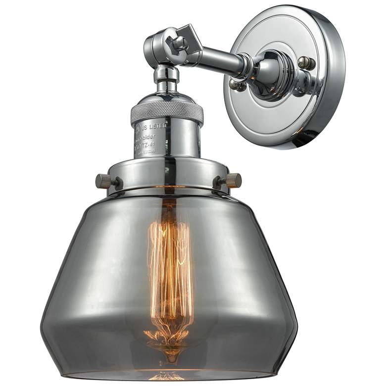 Image 1 Franklin Fulton 11" High Polished Nickel Sconce w/ Plated Smoke Shade