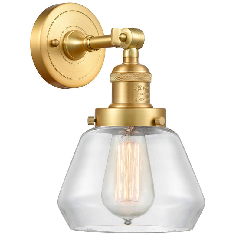 Image 1 Franklin Fulton 11" High Satin Gold Sconce w/ Clear Shade