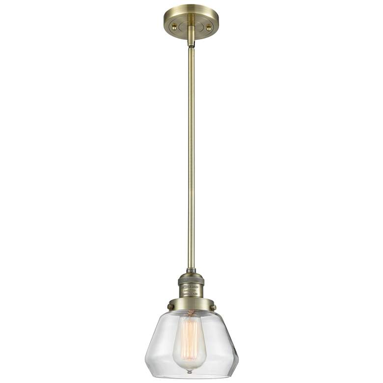 Image 1 Franklin Fulton 7" Wide Antique Brass Stem Hung Mini Pendant w/ Clear