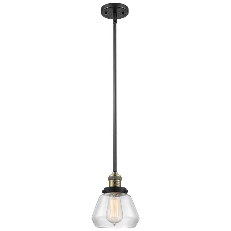 Image 1 Franklin Fulton 7" Wide Black Brass Stem Hung Mini Pendant w/ Clear Sh