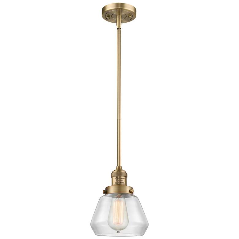 Image 1 Franklin Fulton 7" Wide Brushed Brass Stem Hung Mini Pendant w/ Clear