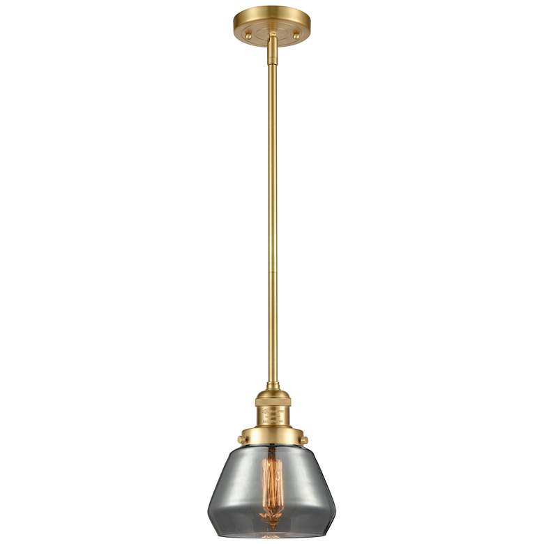 Image 1 Franklin Fulton 7" Wide Gold Stem Hung Mini Pendant w/ Plated Smoke Sh