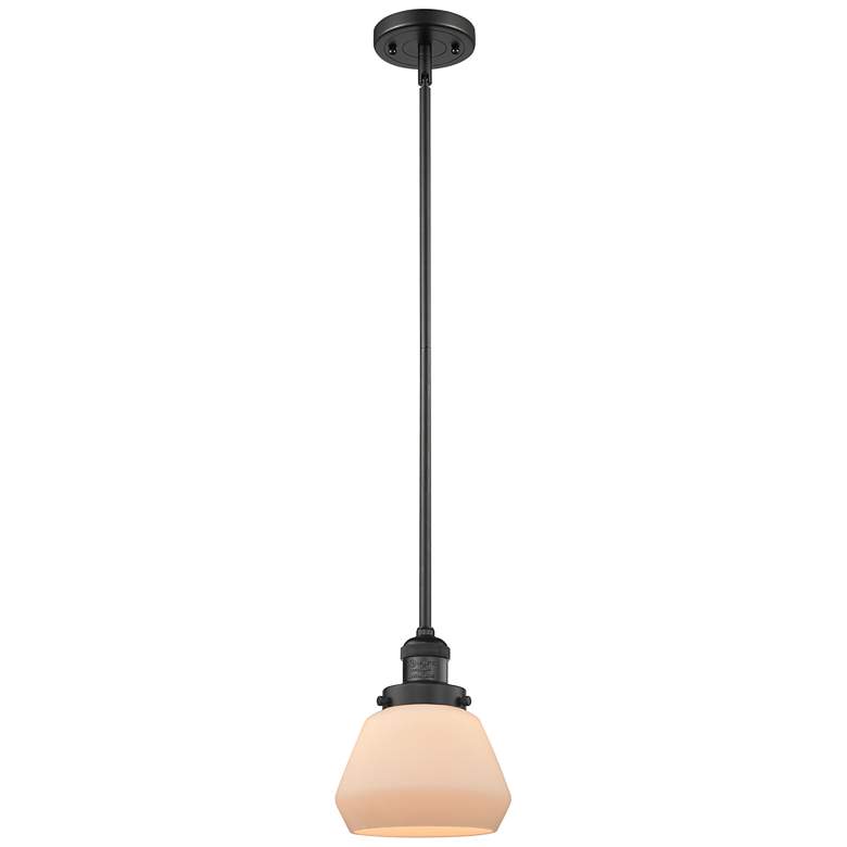 Image 1 Franklin Fulton 7" Wide Matte Black Stem Hung Mini Pendant w/ White Sh