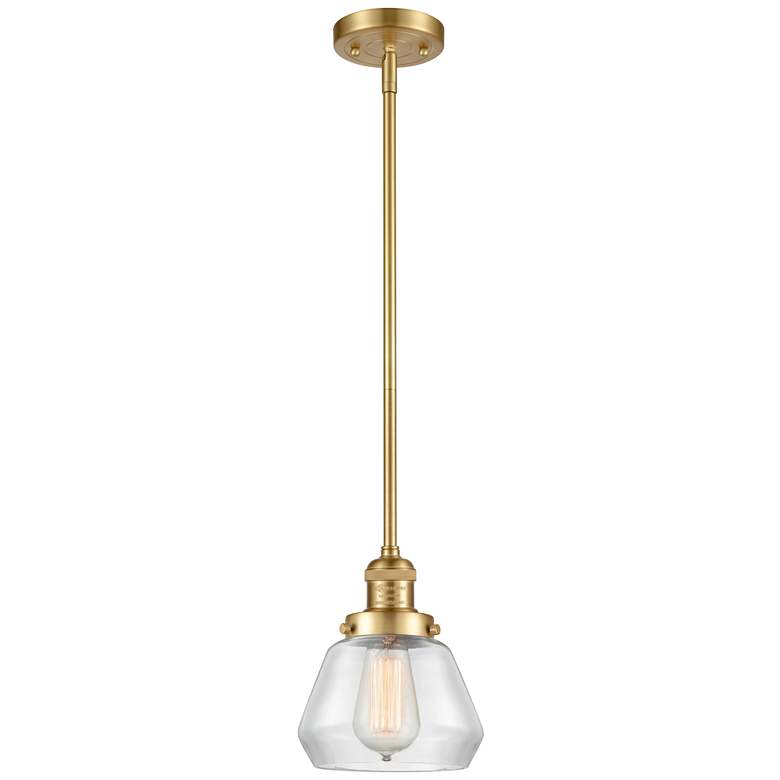 Image 1 Franklin Fulton 7" Wide Satin Gold Stem Hung Mini Pendant w/ Clear Sha