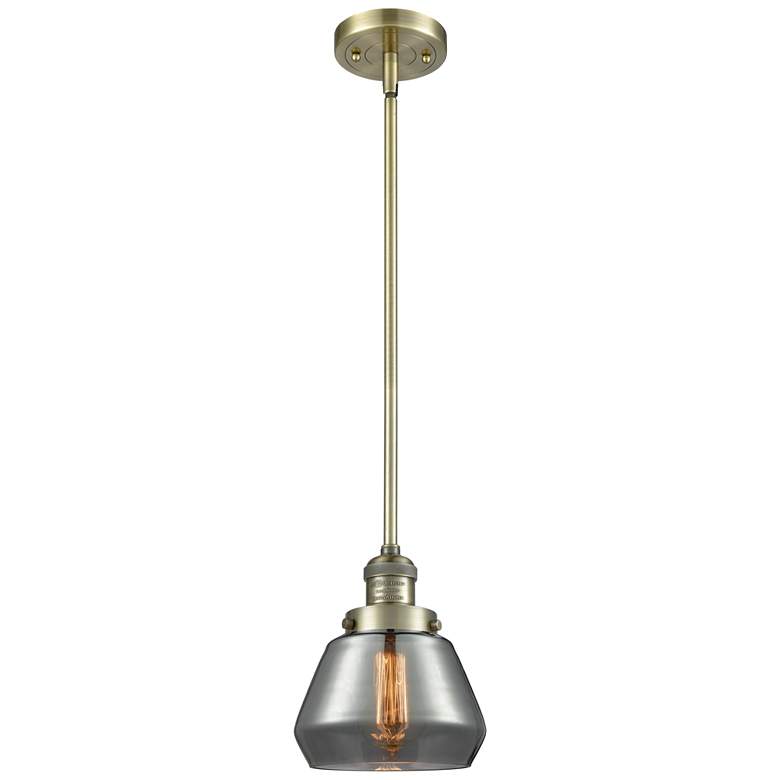 Image 1 Franklin Fulton 7"W Antique Brass Stem Hung Mini Pendant w/ Smoke Shad