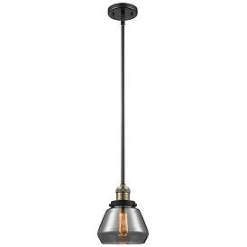Image1 of Franklin Fulton 7"W Black Brass Stem Hung Mini Pendant w/ Smoke Shade