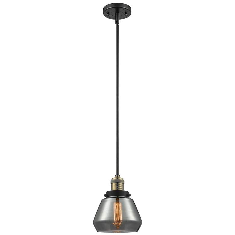 Image 1 Franklin Fulton 7"W Black Brass Stem Hung Mini Pendant w/ Smoke Shade