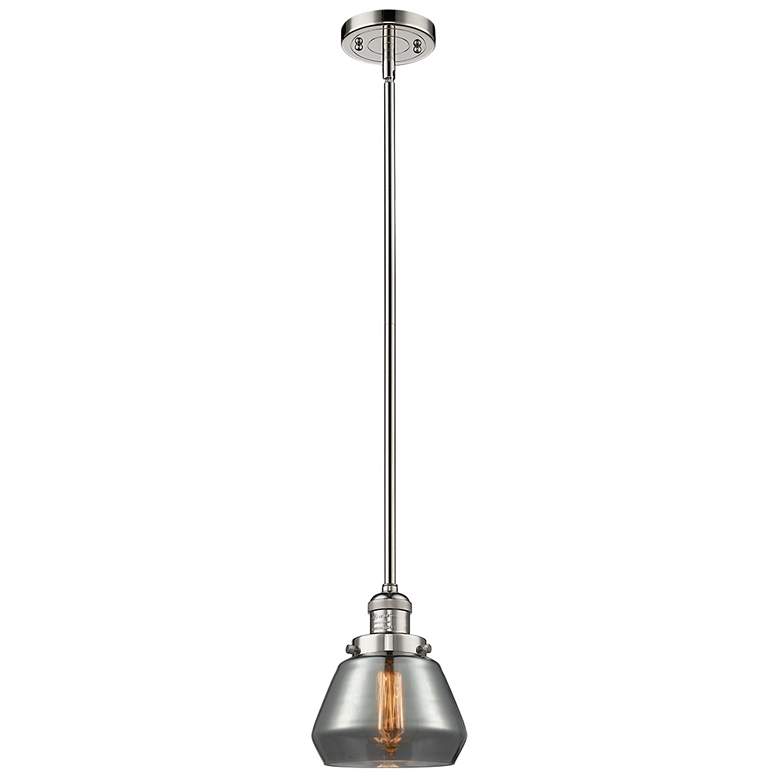 Image 1 Franklin Fulton 7"W Polished Nickel Stem Hung Mini Pendant w/ Smoke Sh