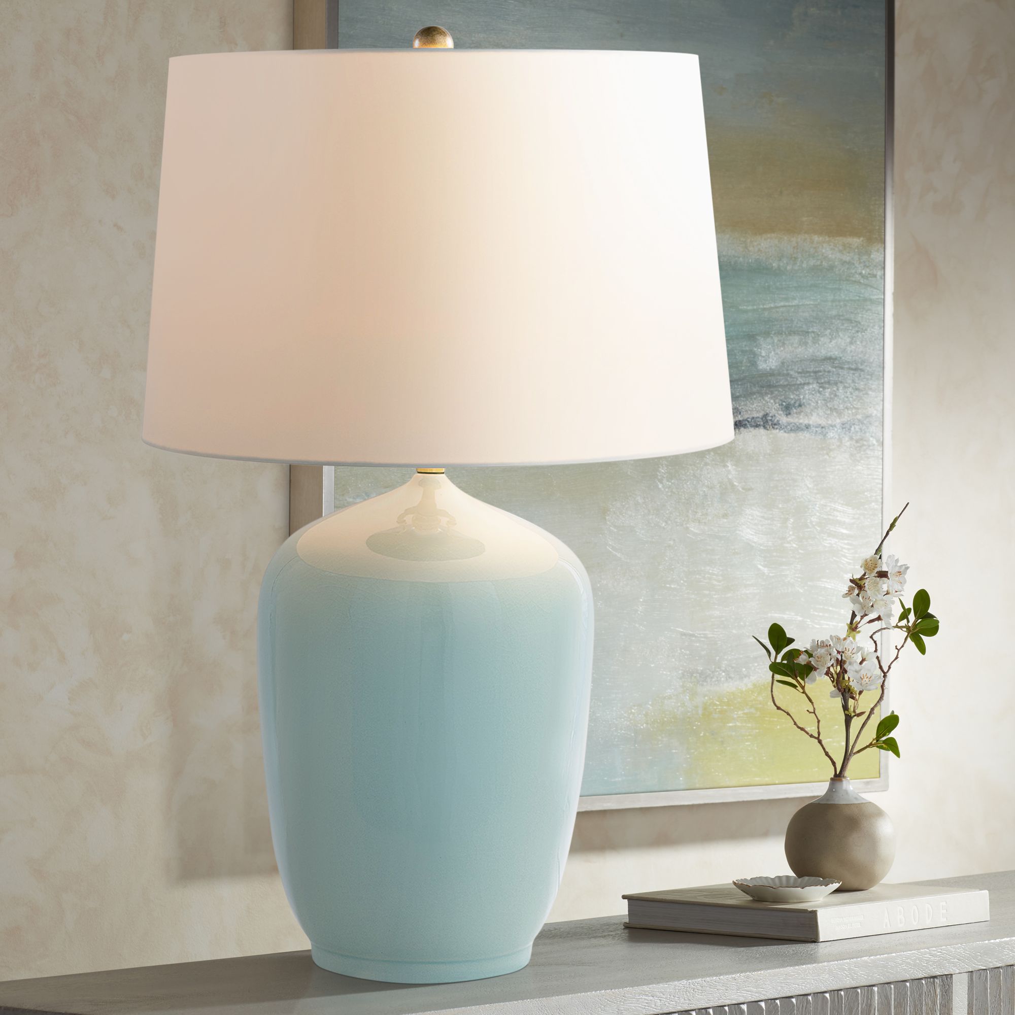 Mason Black and Gray Table Lamp with Porcelain Base, buy Neutral Gray Lamp Shade