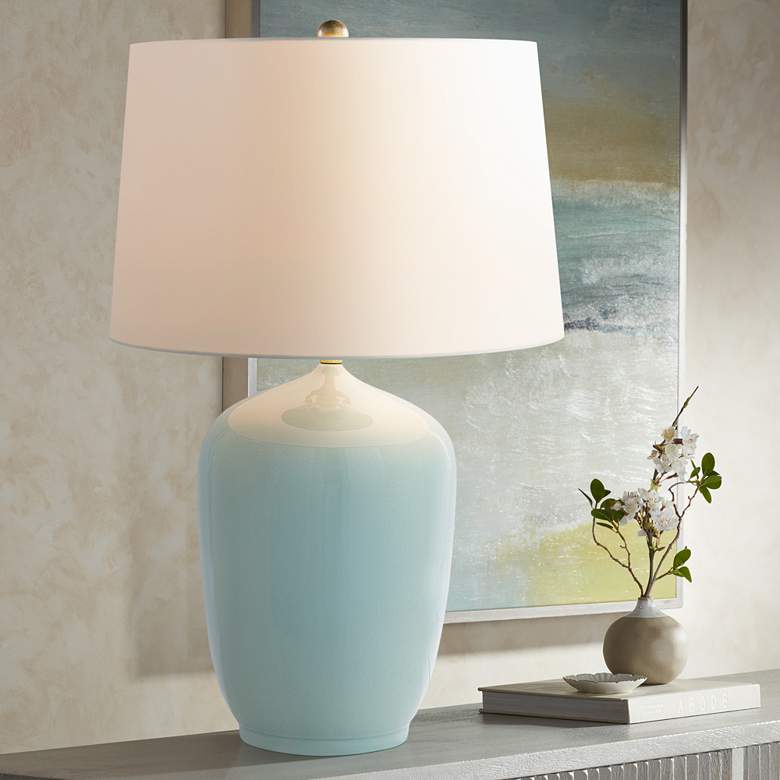 Image 1 Franklin Glossy Soft Sky Celadon Glaze Porcelain Table Lamp