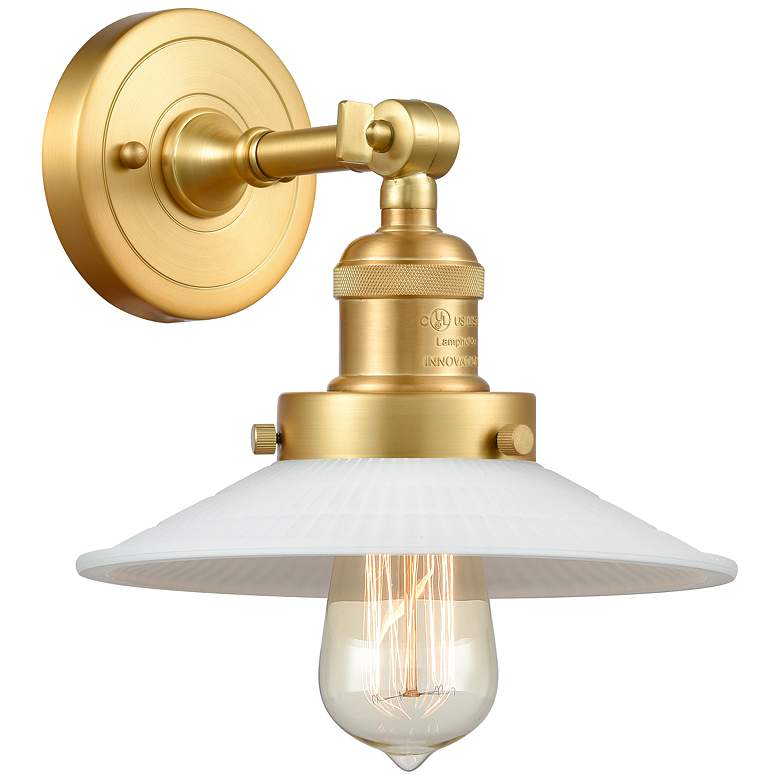 Image 1 Franklin Halophane 9" Gold Sconce w/ Matte White Halophane Shade