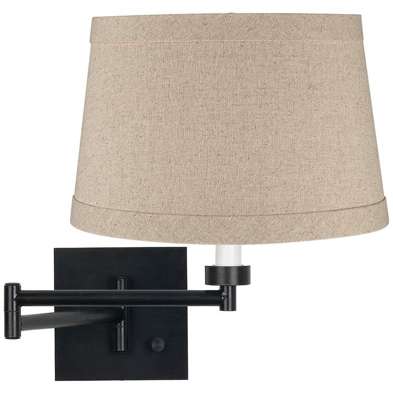 Image 1 Franklin Iron 14-1/2" Linen Espresso Plug-In Swing Arm Wall Lamp