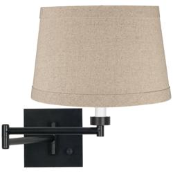 Franklin Iron 14-1/2&quot; Linen Espresso Plug-In Swing Arm Wall Lamp