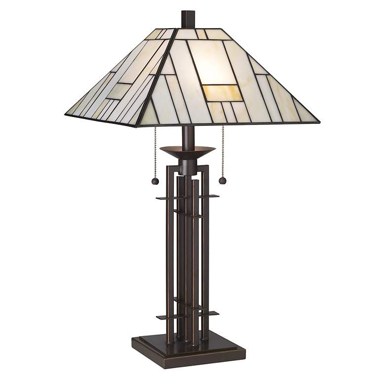Image 2 Franklin Iron 26 1/4" Wrought Iron and Glass Tiffany-Style Table Lamp