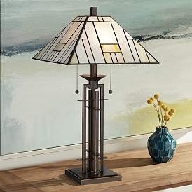 Image1 of Franklin Iron 26 1/4" Wrought Iron and Glass Tiffany-Style Table Lamp