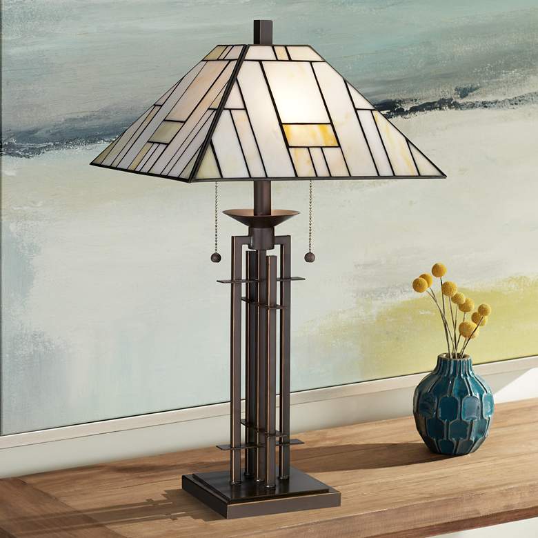 Image 1 Franklin Iron 26 1/4" Wrought Iron and Glass Tiffany-Style Table Lamp