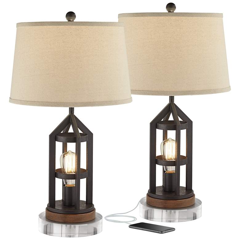 Image 1 Franklin Iron 27 1/2" Bronze Night Light USB Lamps with Acrylic Risers