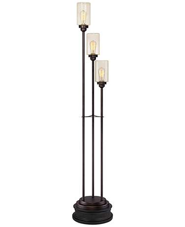 Franklin Iron 70.4" Bronze Seeded Glass 3-Light Floor Lamp with Riser