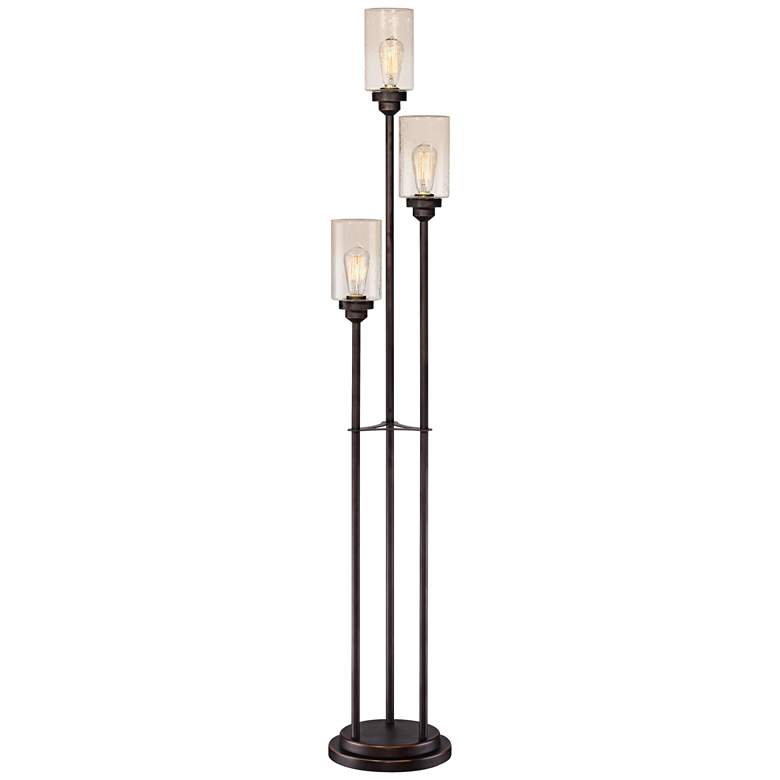 Image 5 Franklin Iron 70.4" Bronze Seeded Glass 3-Light Floor Lamp with Riser more views