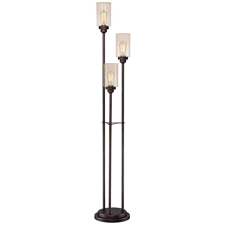 Image 6 Franklin Iron 70.4" Bronze Seeded Glass 3-Light Floor Lamp with Riser more views